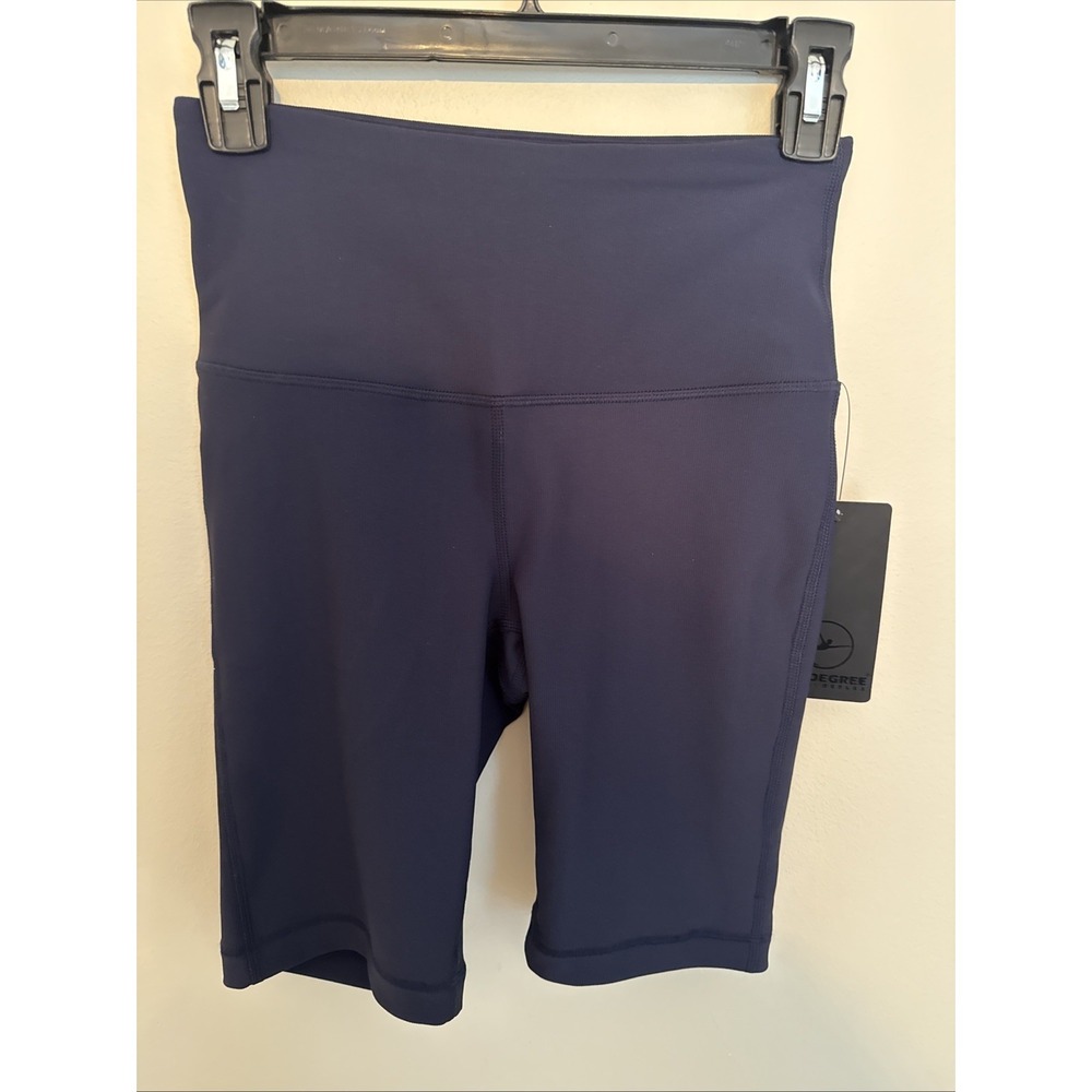 90 Degree By Reflex‎ Womens High Waisted 9" Biker Shorts Ribbed Navy Size S